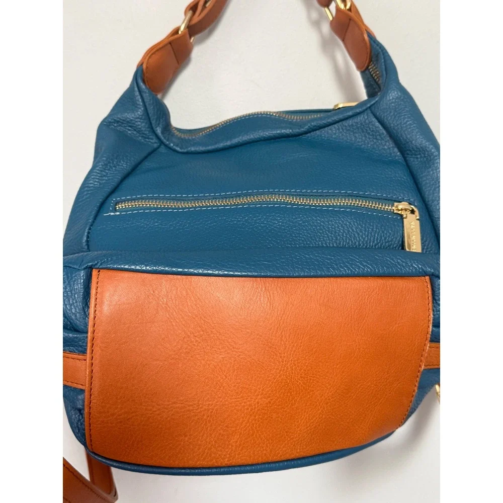 Valentina Convertible Italian Pebbled Leather Bag Backpack In‎ Ocean Blue